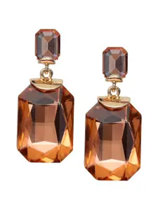 Crunchy Fashion Gold-Plated Stone-Studded Geometric Drop Earrings