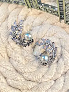 Crunchy Fashion Silver-Plated Stone-Studded Geometric Studs Earrings