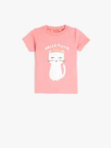 Koton Girls Typography Printed Pure Cotton T-shirt