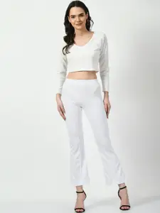 CLAFOUTIS V-Neck Crop Top With Bell Bottom Trouser