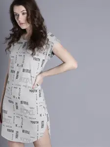 Kook N Keech Women Grey Melange Printed T-shirt Dress