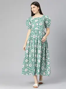 Swishchick Floral Printed Puff Sleeve Maternity Fit & Flare Maxi Dress
