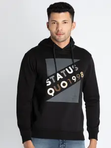 Status Quo Typography Printed Hooded Cotton Pullover Sweatshirt