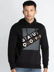 Status Quo Typography Printed Hooded Cotton Sweatshirt
