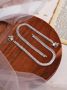 TEEJH Silver-Plated Textured Anklet