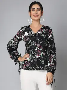 Style Quotient Black Floral Printed Regular Top