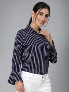 Style Quotient Navy Blue & white Striped Smart Regular Fit Formal Shirt