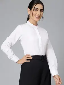 Style Quotient White Smart Mandarin Collar Formal Shirt
