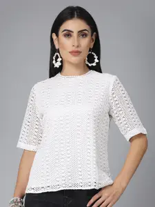 Style Quotient White Self Design Cotton Lace Top