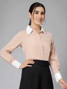 Style Quotient Nude-Coloured Smart Spread Collar Formal Shirt
