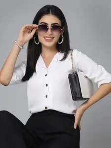 Style Quotient White Smart Cuban Collar Casual Shirt