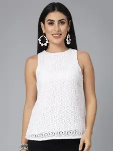 Style Quotient Self Design Round Neck Cotton Lace Top