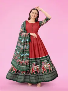 N N ENTERPRISE Ethnic Printed Gathered Silk Anarkali Maxi Ethnic Dress