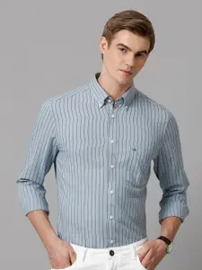 Aldeno India Slim Vertical Stripes Spread Collar Pure Cotton Casual Shirt