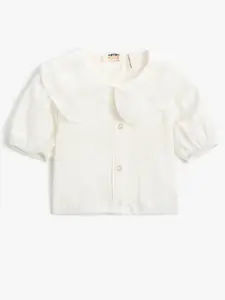Koton Girls Peter Pan Collar Puff Sleeves Pure Cotton Casual Shirt