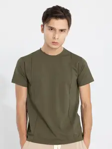 Snitch Olive Round Neck Cotton Regular Fit Casual T-Shirt