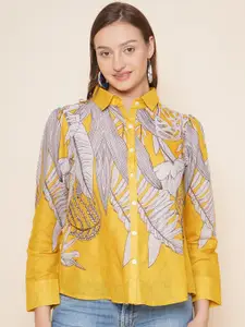 Bhama Couture Floral Printed Cotton Shirt Style Top