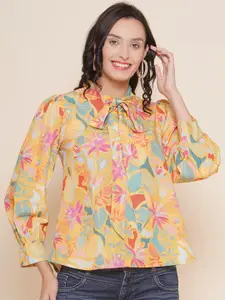 Bhama Couture Floral Printed Tie-Up Neck Top