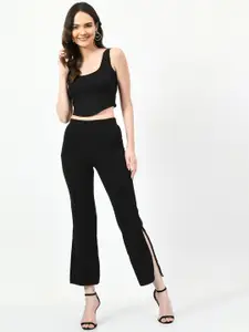 CLAFOUTIS Square Neck Crop Top With Trousers