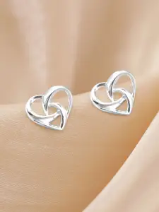 Rubans Silver Rhodium-Plated Heart Shaped Studs Earrings