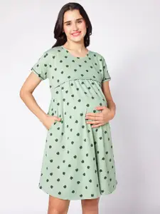 beebelle Green Conversational Printed Maternity Nightdress