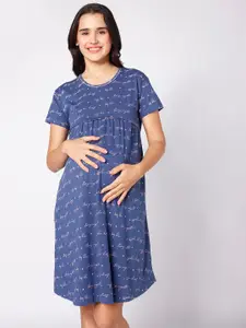 beebelle Blue Typography Printed Maternity Nightdress