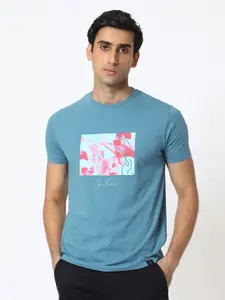 RARE RABBIT Men Banday Abstract Printed Slim Fit Cotton T-Shirt