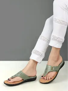 Denill Laser Cuts Embellished Open Toe Flats