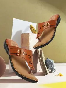 Denill Textured Open Toe Flats with Laser Cuts