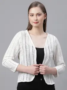UnaOne Self Design Pure Cotton Lace Open Front Shrug
