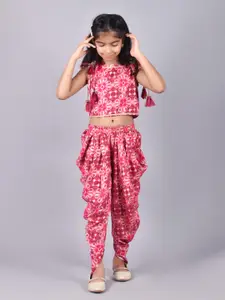 misbis Girls Floral Printed Top with Dhoti Pants