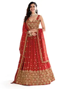 SHOPGARB Embroidered Sequinned Semi-Stitched Lehenga & Unstitched Blouse With Dupatta