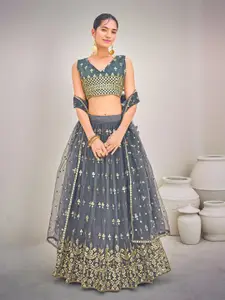 SHOPGARB Embroidered Semi-Stitched Lehenga & Unstitched Blouse With Dupatta