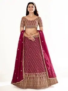 SHOPGARB Embroidered Sequinned Semi-Stitched Lehenga & Unstitched Blouse With Dupatta