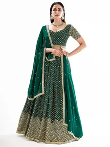 SHOPGARB Embroidered Sequinned Semi-Stitched Lehenga & Unstitched Blouse With Dupatta