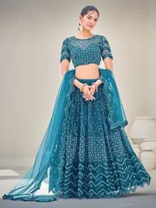 SHOPGARB Embroidered Sequinned Net Semi-Stitched Lehenga & Unstitched Blouse With Dupatta