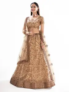 SHOPGARB Embroidered Sequinned Net Semi-Stitched Lehenga & Unstitched Blouse With Dupatta