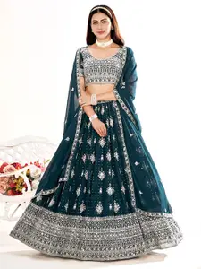 SHOPGARB Embroidered Sequinned Semi-Stitched Lehenga & Unstitched Blouse With