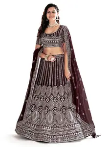 SHOPGARB Embroidered Sequinned Semi-Stitched Lehenga & Unstitched Blouse With Dupatta