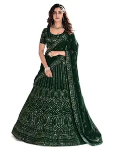 SHOPGARB Embroidered Sequinned Semi-Stitched Lehenga & Unstitched Blouse With Dupatta