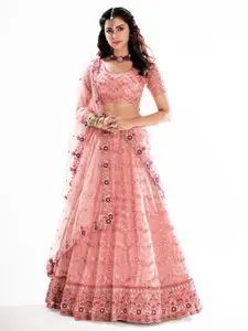 SHOPGARB Embroidered Sequinned Semi-Stitched Lehenga & Unstitched Blouse With Dupatta