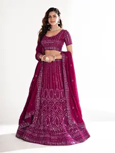 SHOPGARB Embroidered Sequinned Semi-Stitched Lehenga & Unstitched Blouse With Dupatta