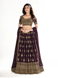 SHOPGARB Embroidered Thread Work Semi-Stitched Lehenga & Unstitched Blouse With Dupatta
