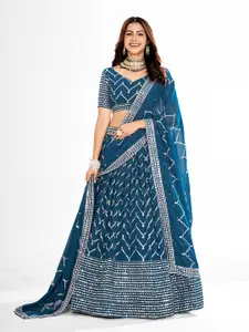 SHOPGARB Embroidered Sequinned Semi-Stitched Lehenga & Unstitched Blouse With Dupatta