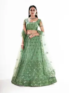 SHOPGARB Embroidered Sequinned Semi-Stitched Lehenga & Unstitched Blouse With Dupatta