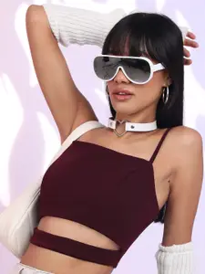 Tokyo Talkies Purple Shoulder Straps Fitted Crop Top