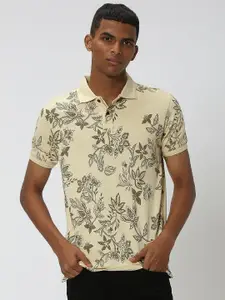 Mufti Floral Printed Polo Collar Pure Cotton Slim Fit T-shirt