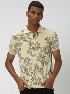 Mufti Floral Printed Polo Collar Slim Fit Pure Cotton T-shirt