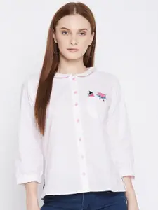 BAESD Classic peter Pan Collar Embroidered Cotton Casual Shirt