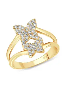 Vighnaharta Gold-Plated CZ Studded Finger Ring